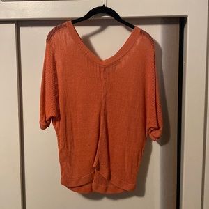 Loft, coral knitted sheer blouse, medium